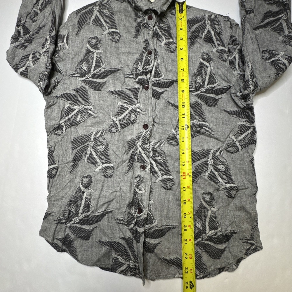 Urban Outfitters‎ Horse Print Button Down Shirt Small Grey Cotton - Picture 4 of 6
